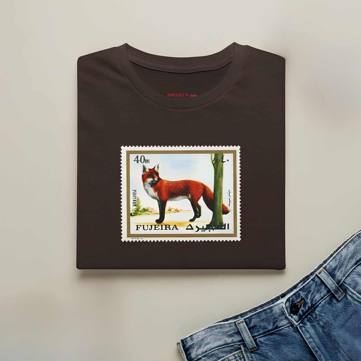 Vintage Fox Stamp T-Shirt – Retro Fujeira Wildlife Graphic Tee