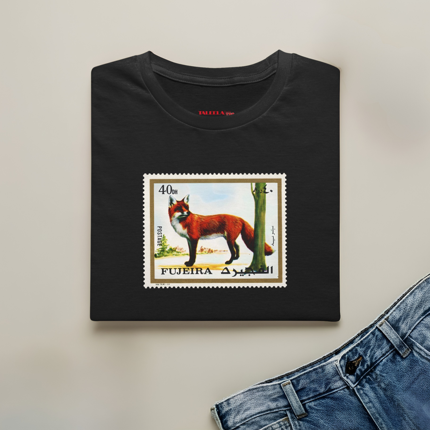 Vintage Fox Stamp T-Shirt – Retro Fujeira Wildlife Graphic Tee