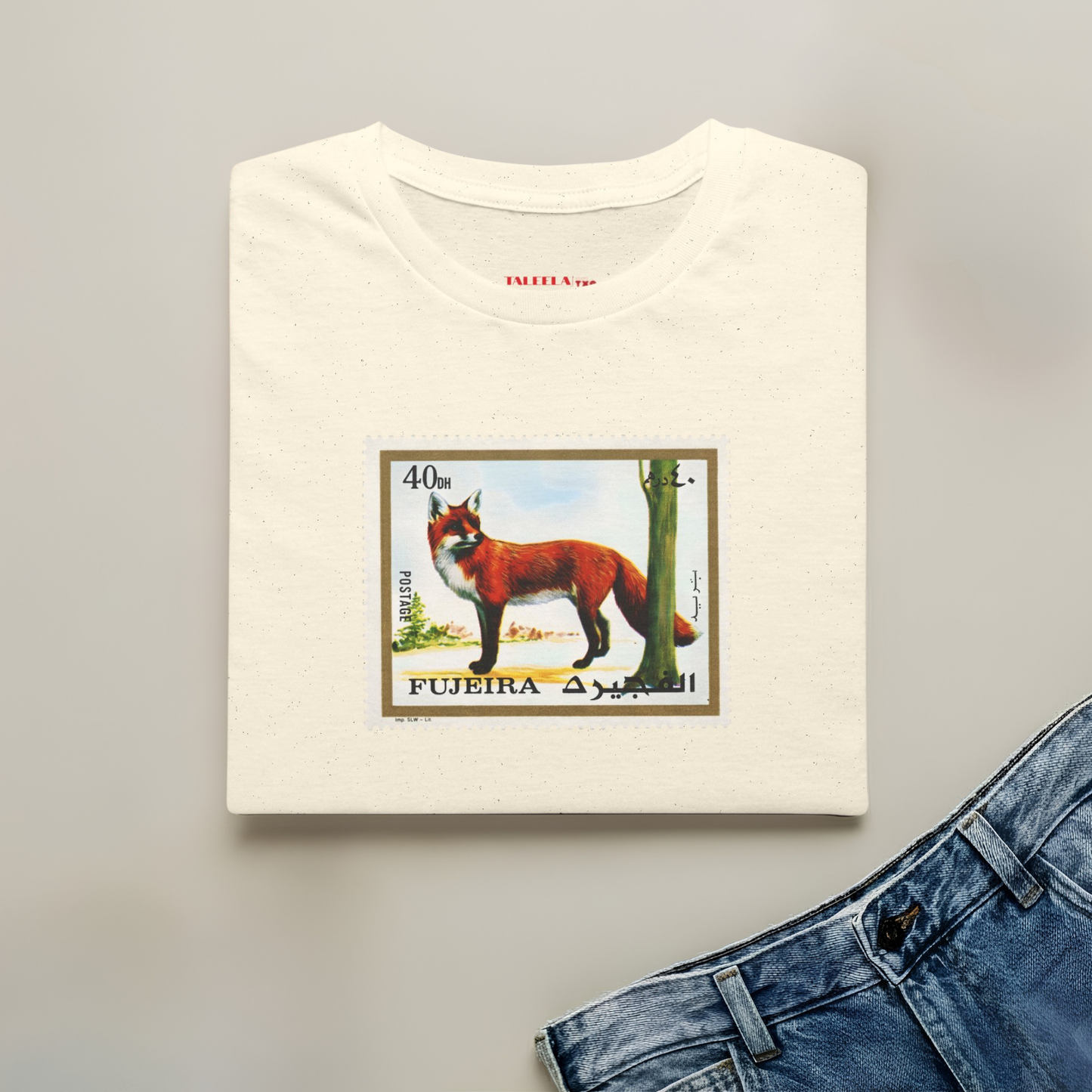 Vintage Fox Stamp T-Shirt – Retro Fujeira Wildlife Graphic Tee