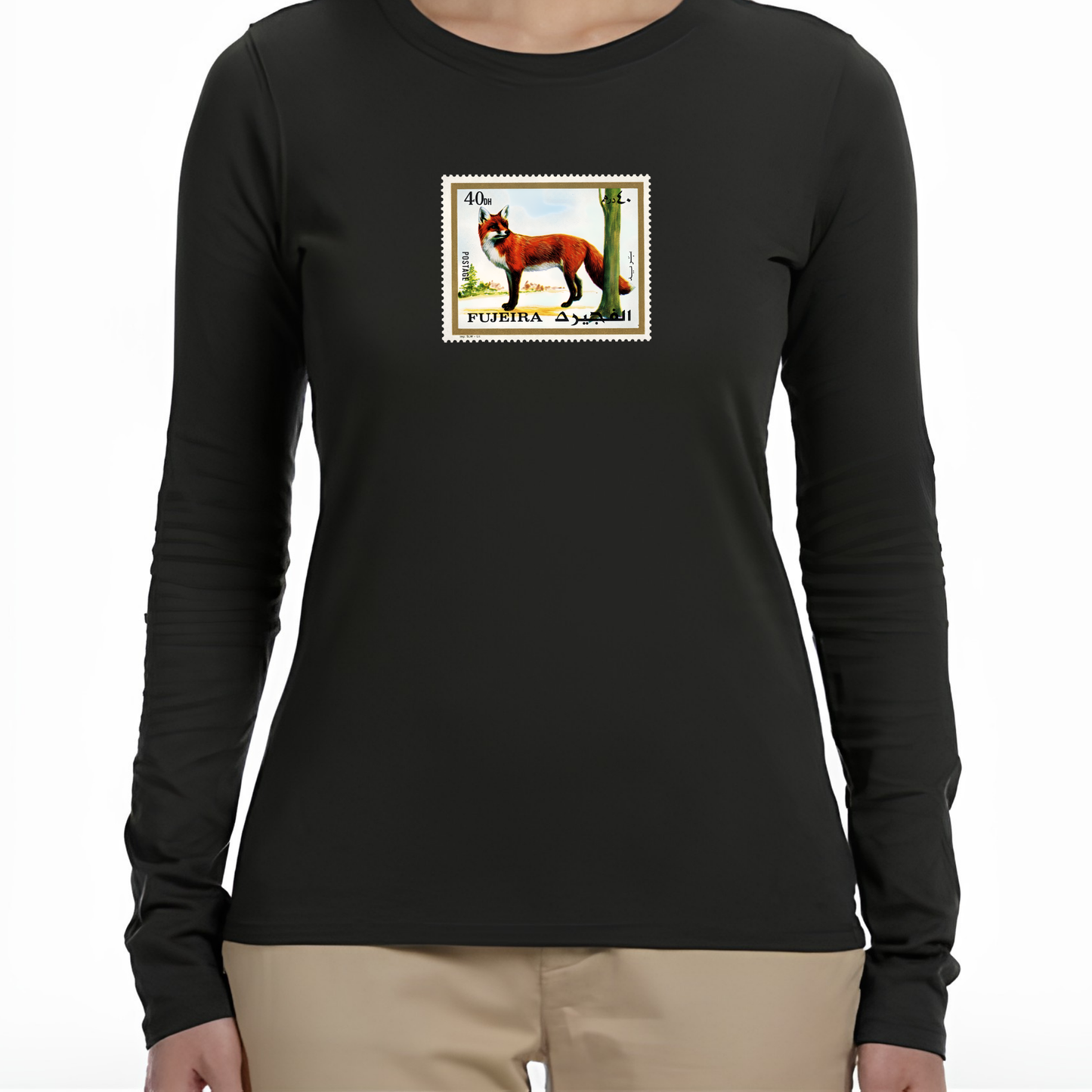 Fox Stamp Graphic Long Sleeve T‑Shirt